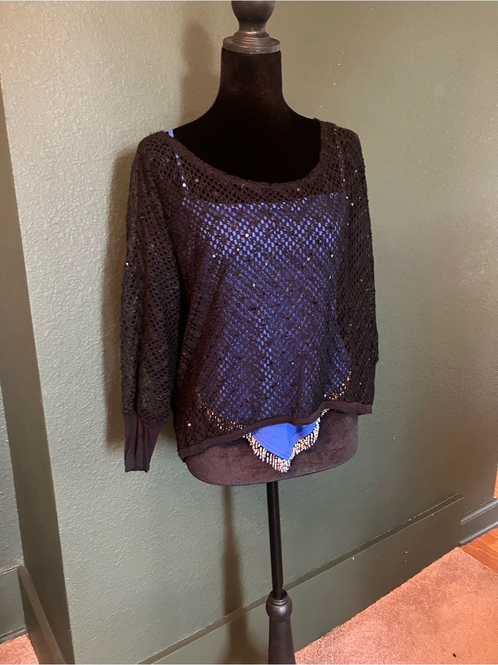 Wet Seal Black Open-Knit Cropped Pullover Sweater mesh indie sleaze
